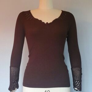Brown Crochet Detail Sweater